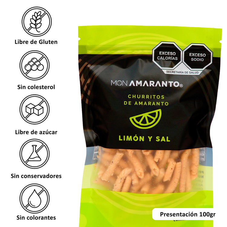 Churritos de Amaranto 100g Limón y Sal | Snack Gourmet Saludable – MONAMARANTO®